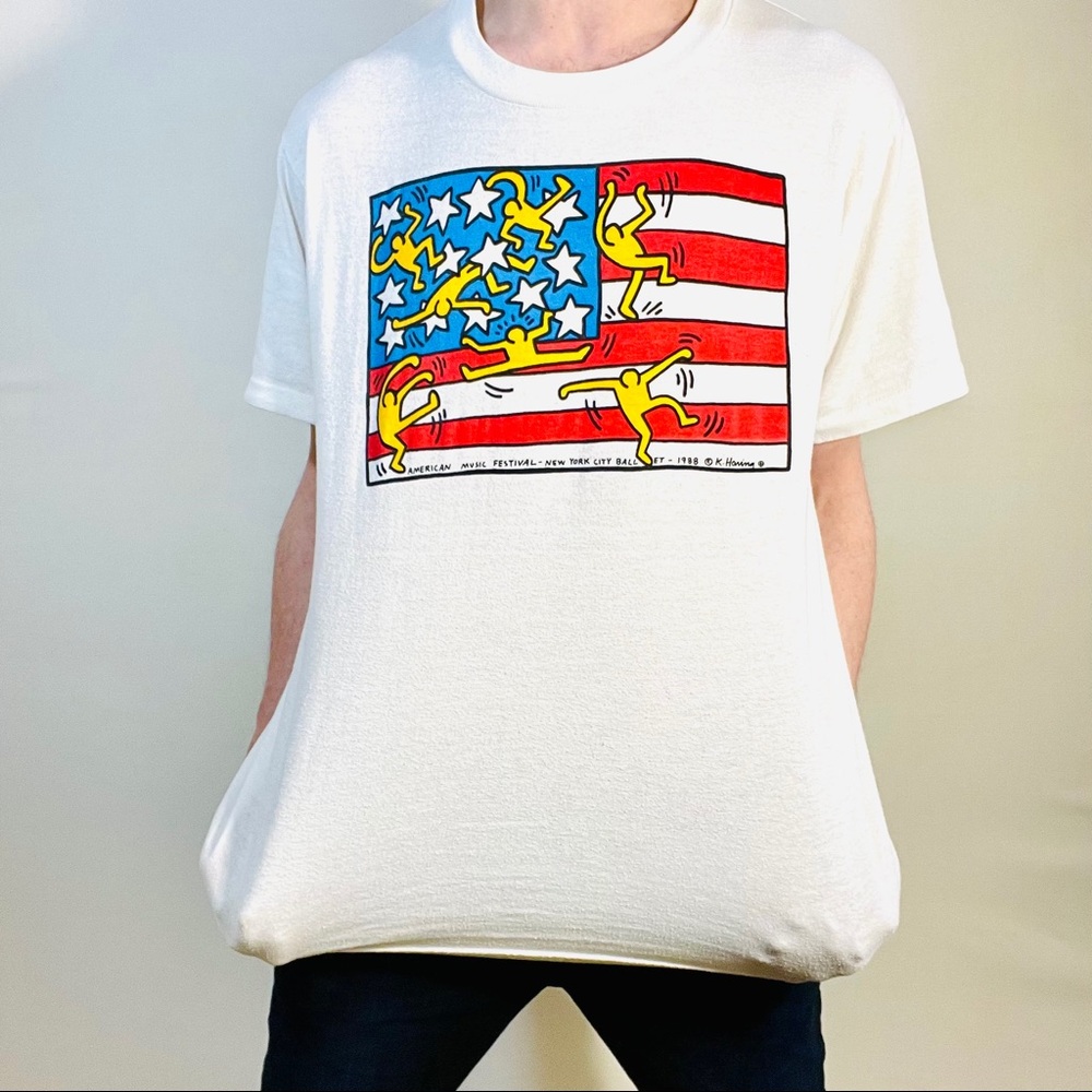 Vintage American Flag Keith Haring T shirt - Picture 6 of 10